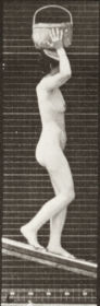 Plate 124 Descending an incline with a 20 lb. basket on head, hands raised — figure reference